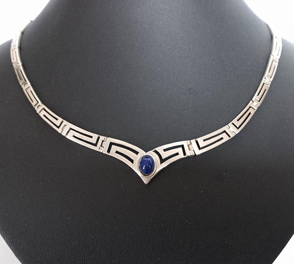 Collier sterling zilver V-vorm met Greek Key, Meander design, Verzenden, Zo goed als nieuw, Zilver, Zilver