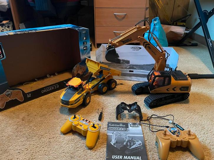 Rc Dumper en graafmachine, Verzamelen, Speelgoed, Zo goed als nieuw, Ophalen