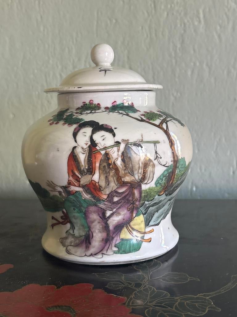 Antieke Chinese Gemberpot met Handgeschilderde Scène, Antiek en Kunst, Ophalen of Verzenden