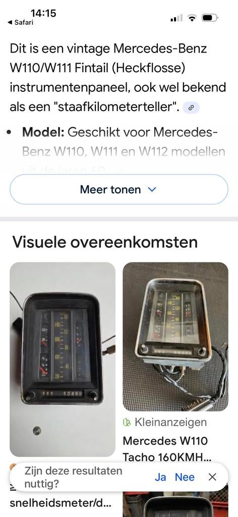 Vintage Mercedes-Benz W110/W111 Fintail snelheidsmeter, Ophalen, Gebruikt, Mercedes-Benz