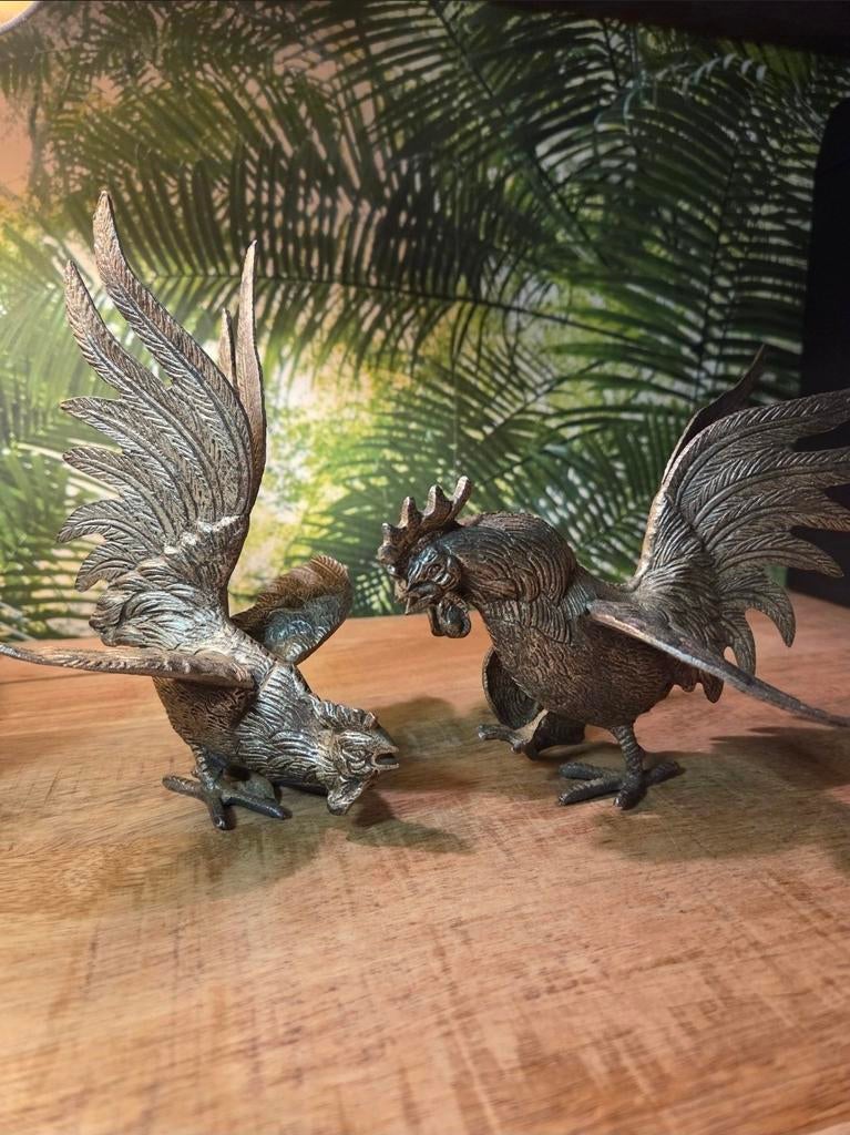 Vintage Verzilverde Messing Kemphanen - Jaren '50 Set, Ophalen of Verzenden