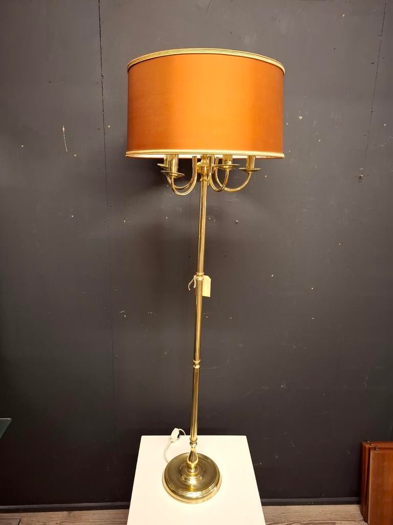 Vintage messing vloerlamp hollywood regency lamp mid century, Huis en Inrichting, Lampen | Vloerlampen, Ophalen, Gebruikt, 100 tot 150 cm