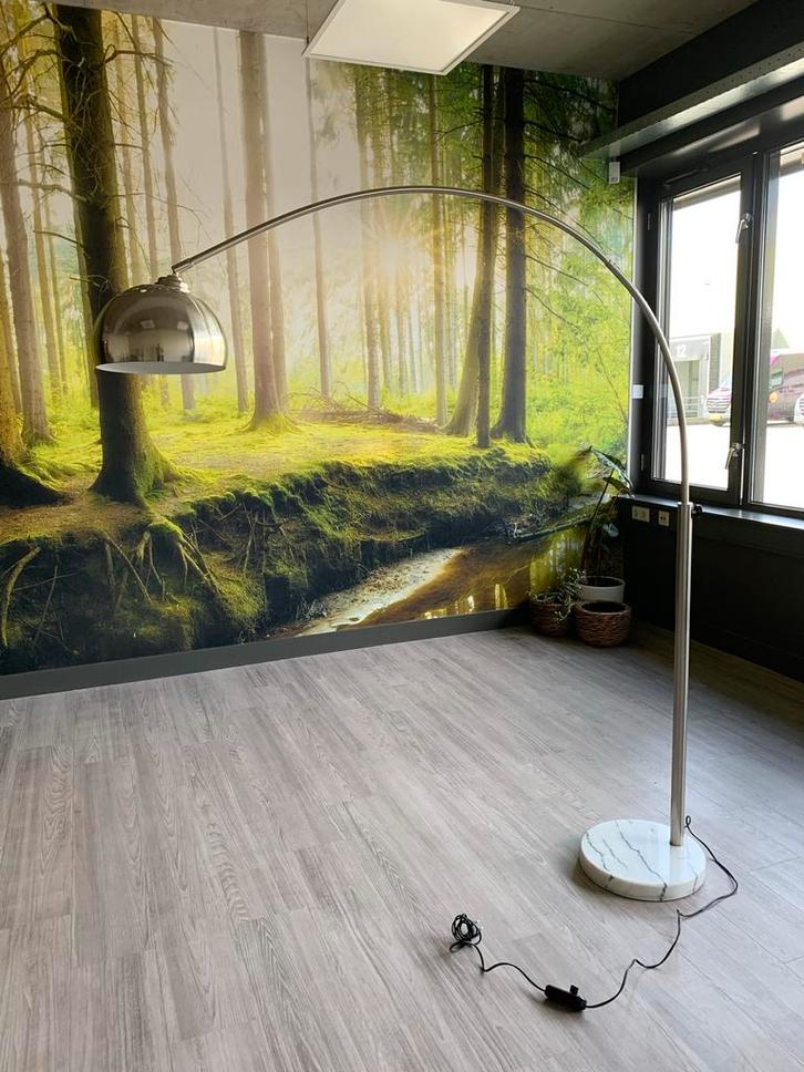 Staande booglamp met marmeren voet, Huis en Inrichting, Lampen | Vloerlampen, Gebruikt, 150 tot 200 cm, Metaal, Ophalen
