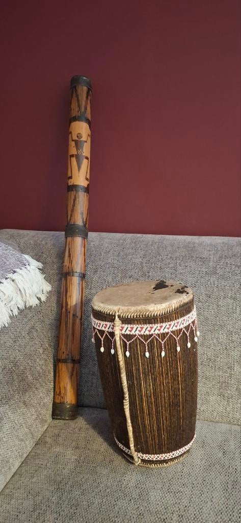 Traditionele Afrikaanse Trommel & Rainmaker Set, Muziek en Instrumenten, Drumstellen en Slagwerk, Ophalen, Gebruikt, Overige merken