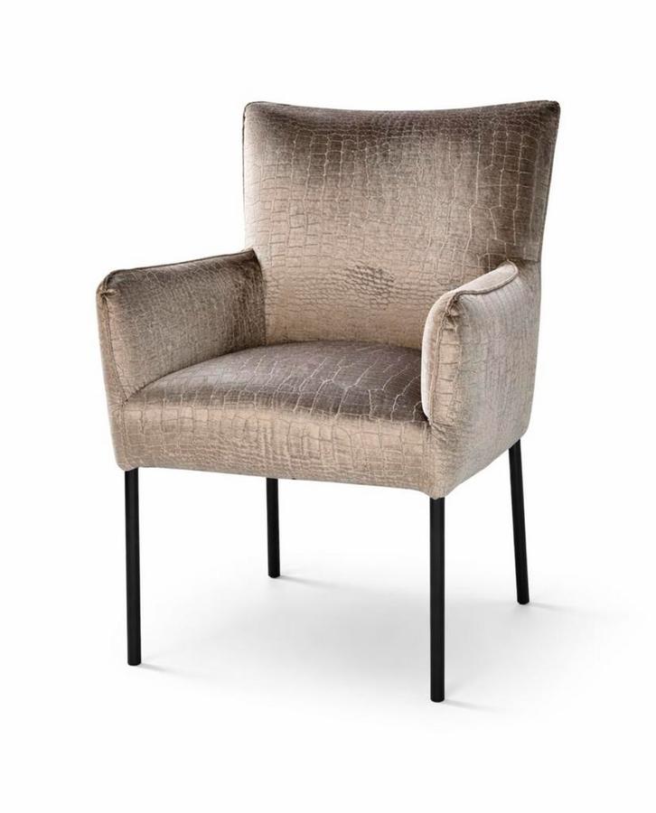 Set van 4 champagnekleurige eetkamerstoelen met croco-patroo, Huis en Inrichting, Stoelen, Zo goed als nieuw, Vier, Stof, Overige kleuren