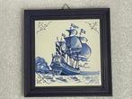 Mosa Delft Blauw tegel van een schip 11x11cm in houten lijst, Antiek en Kunst, Ophalen of Verzenden