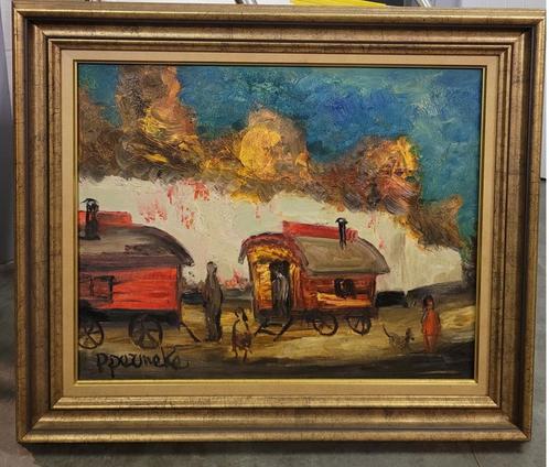 Paul PERMEKE, bij de woonwagen, Antiek en Kunst, Kunst | Schilderijen | Klassiek, Ophalen of Verzenden