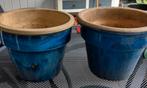 Twee grote geglazuurde terracotta potten, Ophalen, Steen, Gebruikt, Minder dan 60 cm