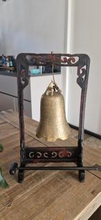 tempelbel messing in houten frame, Ophalen of Verzenden, Brons