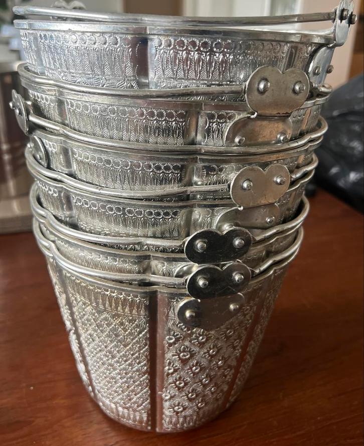 Set van 6 zilverkleurige ijsemmers, ‘Thais zilver’, Antiek en Kunst, Antiek | Overige Antiek, Ophalen of Verzenden