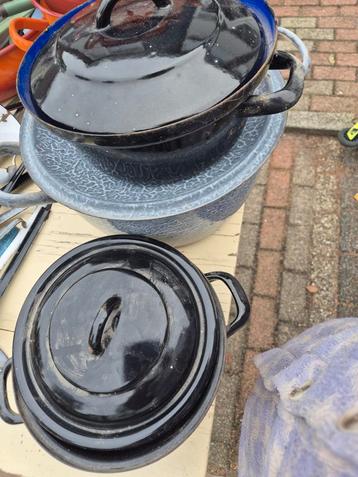 Vintage Emaille Pannen Set beschikbaar voor biedingen