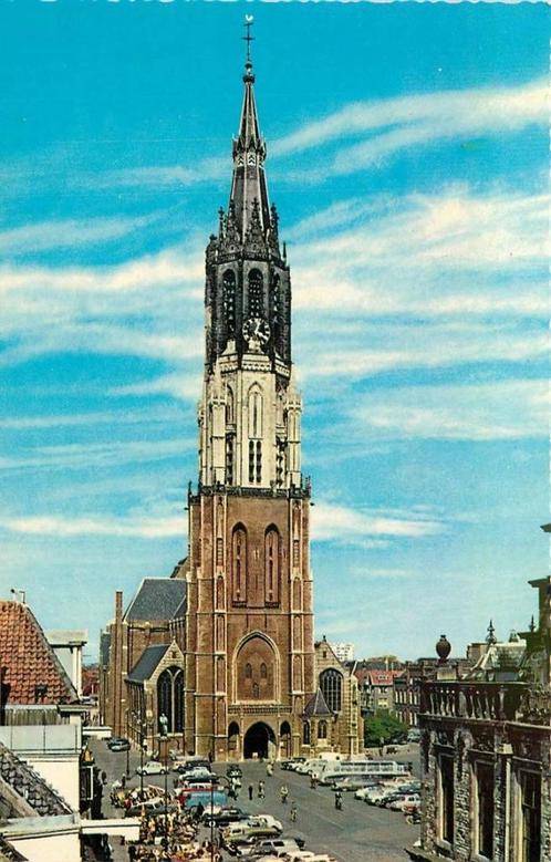 (388-442-001) Delft Markt met Nieuwe Kerk, Verzamelen, Ansichtkaarten | Nederland, Zuid-Holland, Verzenden