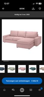 Roze ribstof hoekbank, Huis en Inrichting, Banken | Bankstellen, Ophalen, Gebruikt, Ribstof, Hoekbank