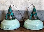 Vintage blauwgroene emaille hanglampen Sovjet-Unie jaren 60, Gebruikt, Ophalen of Verzenden, Metaal, Minder dan 50 cm