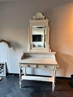 Antieke brocante witte kaptafel met geslepen spiegel marmer, Huis en Inrichting, Tafels | Kaptafels, Ophalen, Gebruikt, Hout, Minder dan 100 cm