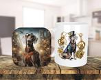 Weimaraner Steampunk set onderzetter + mok, Ophalen of Verzenden, Nieuw, Overige stijlen, Kop(pen) en/of Schotel(s)