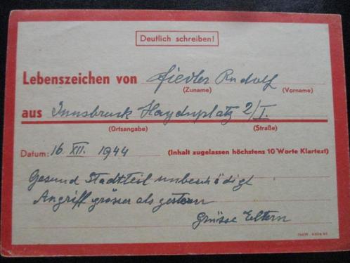 WO2 Lebenszeichen-kaart Innsbruck 1944, Verzamelen, Militaria | Tweede Wereldoorlog, Luchtmacht, Duitsland, Verzenden