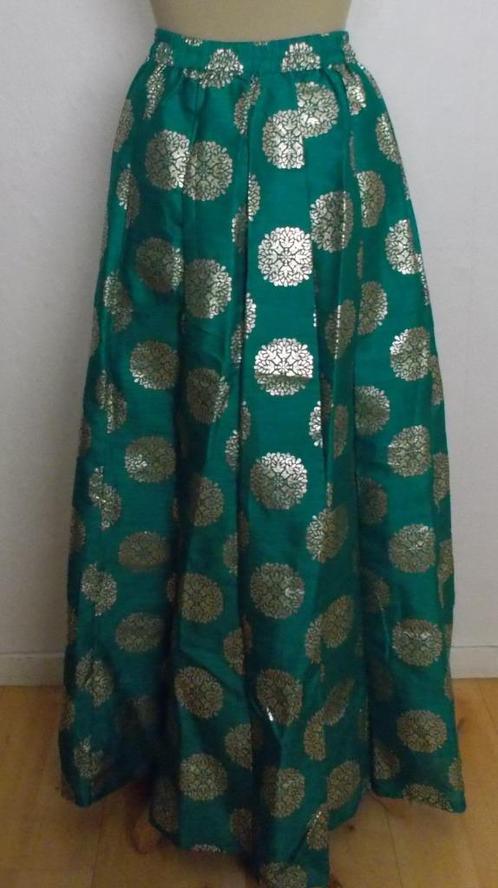 Oosterse groen/gouden handmade maxi rok! M, Kleding | Dames, Rokken, Zo goed als nieuw, Maat 38/40 (M), Groen, Onder de knie, Verzenden