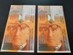 Twee briefjes van 10 Zwitserse Francs, Postzegels en Munten, Ophalen of Verzenden, Frankrijk, 2 euro
