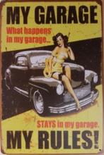 My garage my rules zwarte auto pin up metalen wandbord, Ophalen of Verzenden, Nieuw