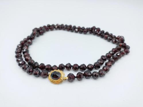 Granaten ketting met gouden slot, 76 cm, Sieraden, Tassen en Uiterlijk, Antieke sieraden, Ketting, Goud, Verzenden