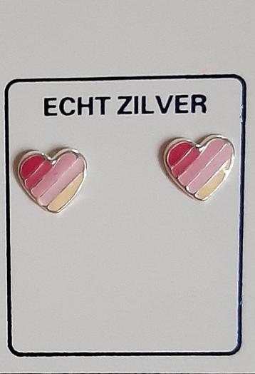 Roze hartjes oorknopjes zilver 8 mm nieuw! beschikbaar voor biedingen