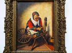 Schilderij De Spinster spinnewiel P. Theelen n. N. Maes, Antiek en Kunst, Ophalen of Verzenden