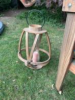 Windlichten 2x hout en glas, Huis en Inrichting, Woonaccessoires | Kandelaars en Kaarsen, Ophalen of Verzenden, Hout