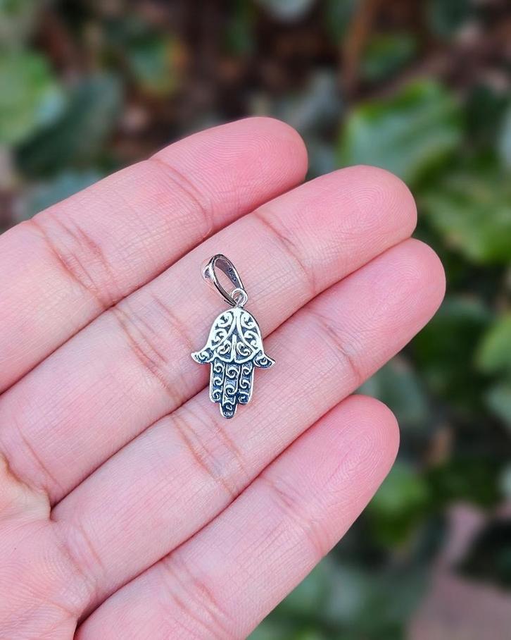 Hamsa Hand Hanger- Ines - Echt Zilver, Sieraden, Tassen en Uiterlijk, Kettinghangers, Nieuw, Zilver, Zilver, Ophalen of Verzenden