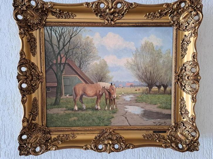 Schilderij W.J.Albert, Paard met veulen - "Good Companions"., Antiek en Kunst, Kunst | Schilderijen | Klassiek, Ophalen