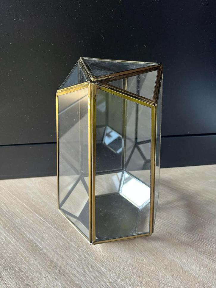 Gouden Glazen Stolp Lantaarn Decoratie, Huis en Inrichting, Woonaccessoires | Kandelaars en Kaarsen, Zo goed als nieuw, Kaars