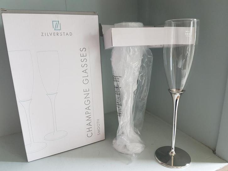 Zilverstad Champagneglazen 2 stuks, nieuw in doos, Verzamelen, Glas en Borrelglaasjes, Zo goed als nieuw, Overige typen, Ophalen of Verzenden