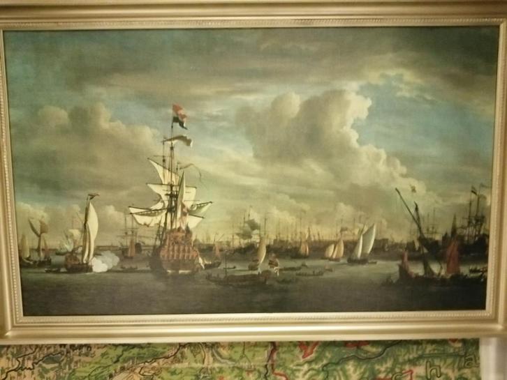 XXL GOUDEN LEEUW OP HET IJ OP DOEK REPRODUCTIE 1686 / 110x70, Antiek en Kunst, Kunst | Schilderijen | Klassiek, Ophalen