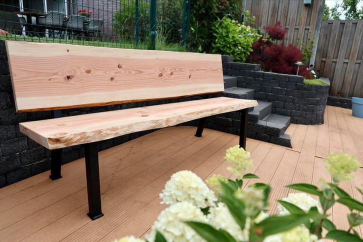 Mooie Douglas tuinbank met stalen poten 180-200, Tuin en Terras, Tuinbanken, Nieuw, Hout, Ophalen