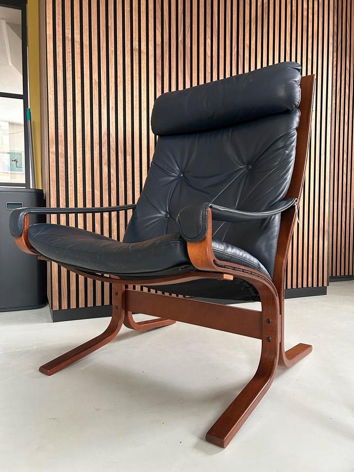 Vintage Westnofa Fauteuil - Petrol Blue Leder, Huis en Inrichting, Fauteuils, Zo goed als nieuw, Leer, 75 tot 100 cm, Ophalen