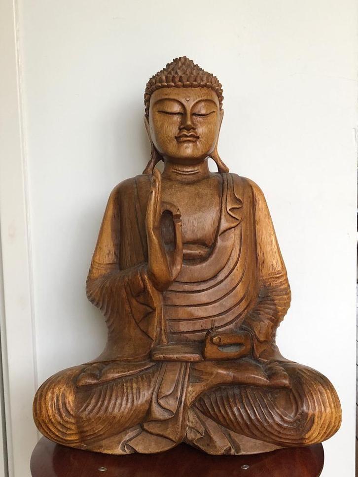 groot houten boeddha beeld, Huis en Inrichting, Woonaccessoires | Boeddhabeelden, Zo goed als nieuw, Ophalen