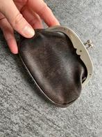 Ouderwetse leren knip portemonnee bruin leer geldbuidel, Ophalen of Verzenden
