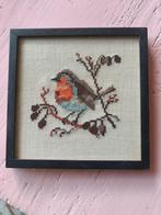 Vintage Geborduurd Roodborstje Schilderijtje, Antiek en Kunst, Ophalen of Verzenden
