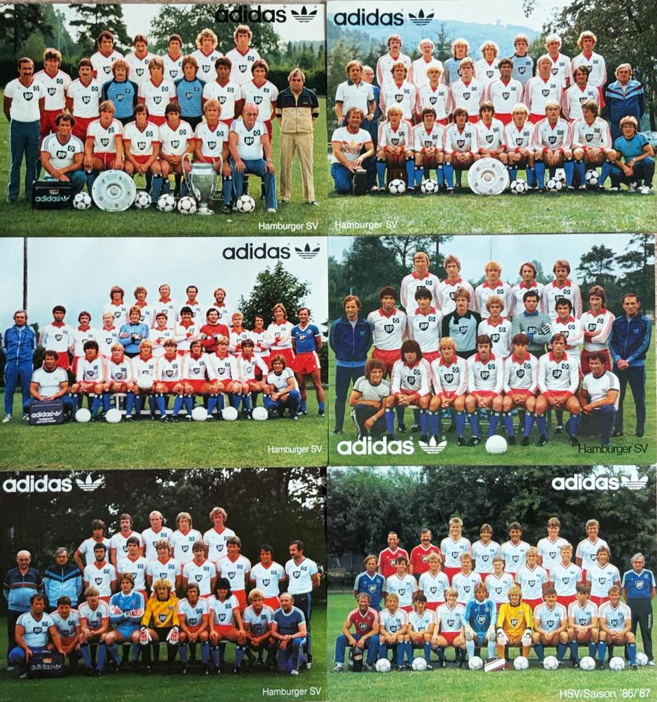 6 Adidas Elftalkaarten HSV - Hamburger SV - jaren 80, Ophalen of Verzenden, Zo goed als nieuw, Feyenoord, Spelerskaart