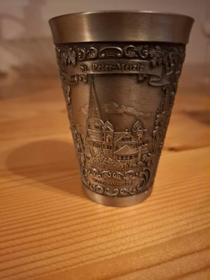 3 Duitse Tinnen Bekers Merzig/Saarschleife, Antiek en Kunst, Antiek | Tin, Ophalen of Verzenden