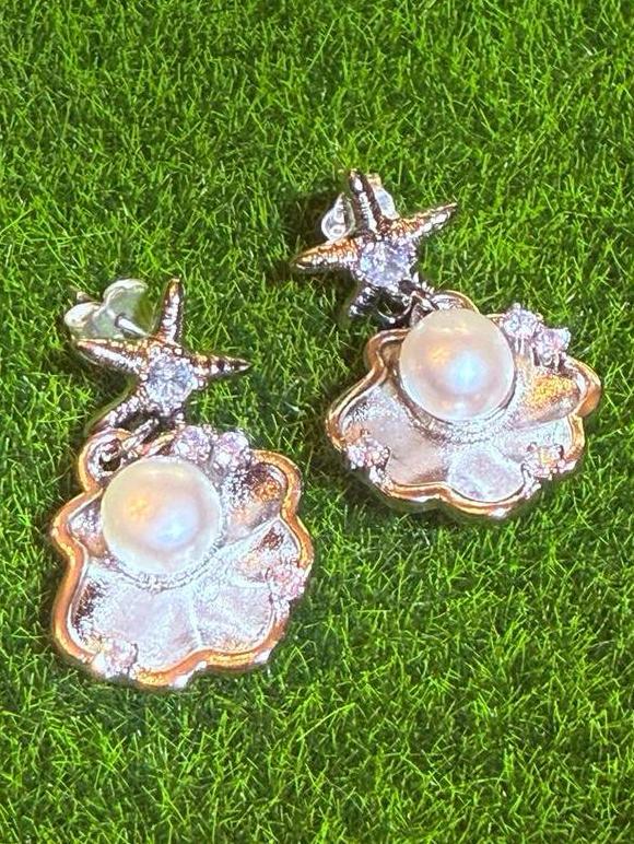 Zeemeermin Oorbellen Zilver & Parel, Sieraden, Tassen en Uiterlijk, Oorbellen, Nieuw, Hangers, Zilver, Met edelsteen, Ophalen of Verzenden