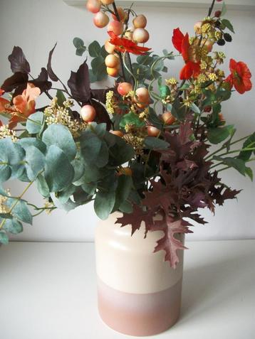 Vaas met Kunstbloemen Boeket in Oranje - 75 cm hoog - zgan beschikbaar voor biedingen