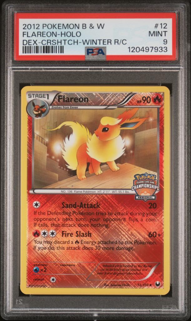 POKEMON FLAREON HOLO B&W DARK EXPLORERS PROMO PSA 9, Hobby en Vrije tijd, Verzamelkaartspellen | Pokémon, Nieuw, Losse kaart, Foil