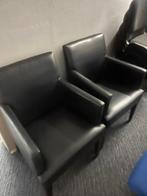 Zwart (kunst) lederen fauteuils (meerdere beschikbaar), Gebruikt, Minder dan 75 cm, Leer, Ophalen of Verzenden