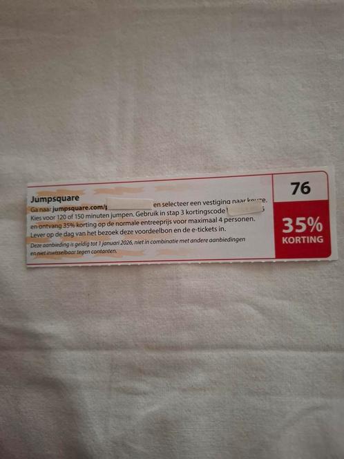 Jumpsquare kortingbon 35%., Tickets en Kaartjes, Recreatie | Overige, Drie personen of meer, Kortingskaart