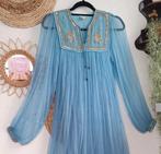 Vintage 70s India gauze jurk hippie romy Boomsma, Maat 38/40 (M), Blauw, Ophalen of Verzenden, Zo goed als nieuw
