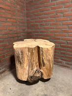Boomstam Bijzettafel op Wielen, Rond, 55 tot 75 cm, Hout, Ophalen