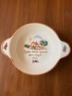 Vlieg-uut Vintage Schaal met Spreuk - 'Geen beter gemak', Gebruikt, Porselein of Keramiek, Schaal, Ophalen of Verzenden