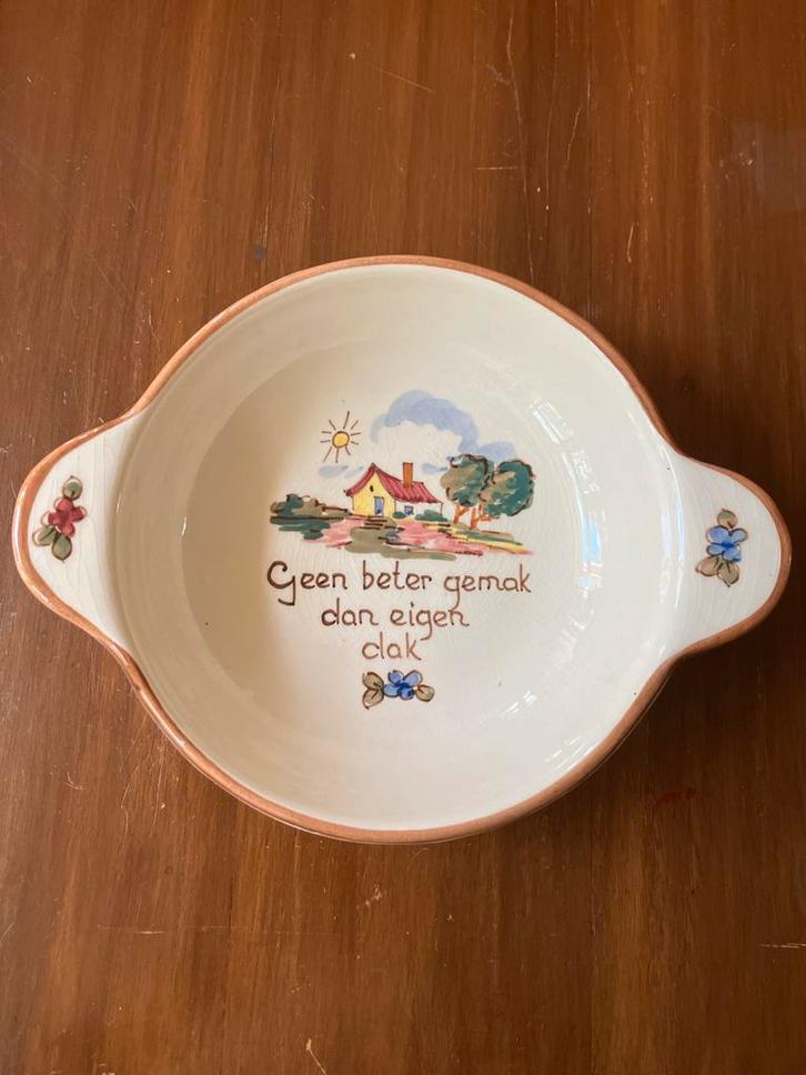 Vlieg-uut Vintage Schaal met Spreuk - 'Geen beter gemak', Huis en Inrichting, Woonaccessoires | Schalen en Manden, Gebruikt, Schaal