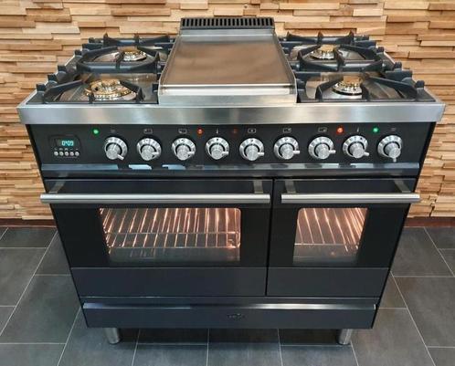 Luxe Fornuis Boretti 90cm antraciet rvs 2 ovens frytop, Witgoed en Apparatuur, Fornuizen, Zo goed als nieuw, Vrijstaand, Gas, 5 kookzones of meer